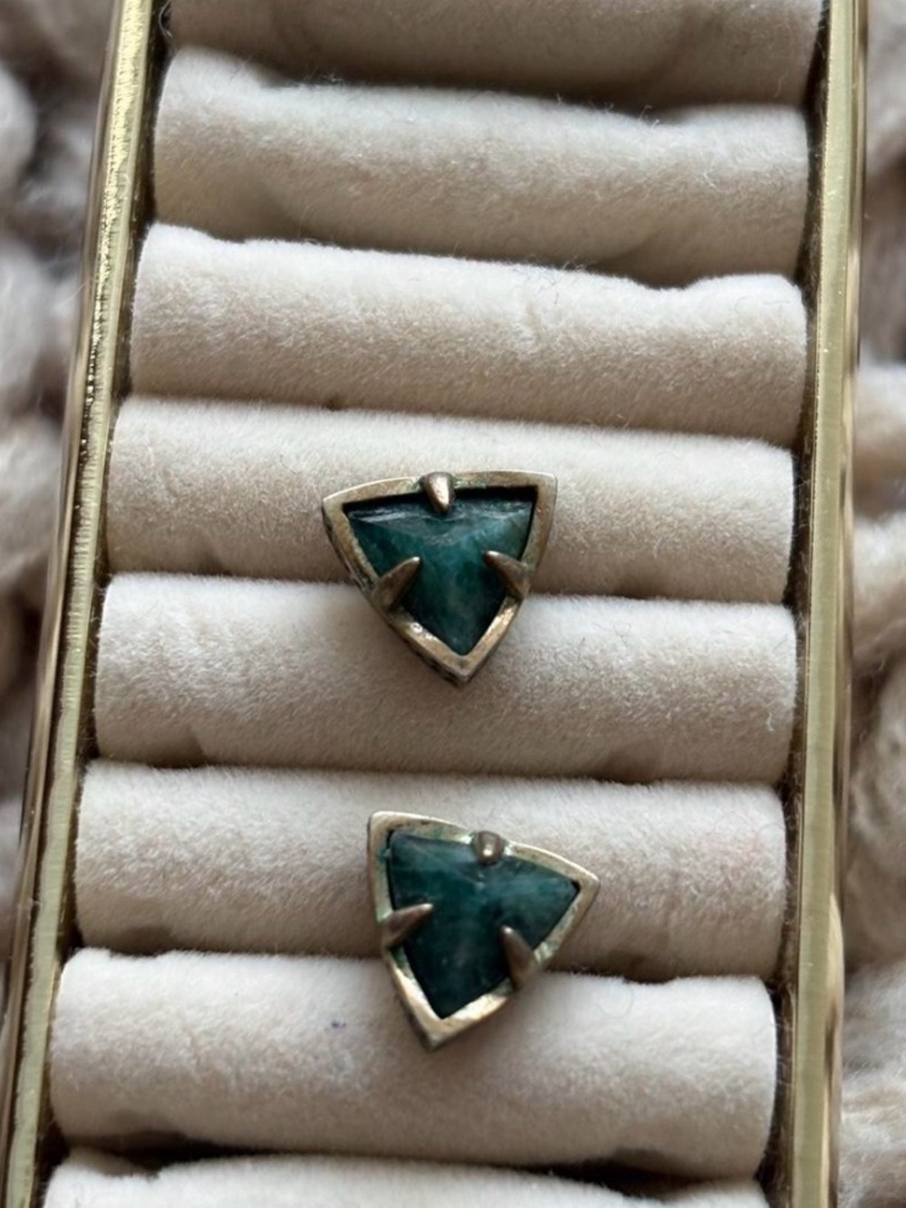 Kendra Scott Triangle Green Stone Stud Earrings